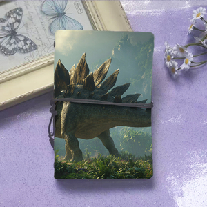 Bloc de notas A6, regalo de Acción de Gracias para cuñado para registrar parrilla y recetas de barbacoa, Stegosaurus en patrón de paisaje prehistórico en - Product Image 2