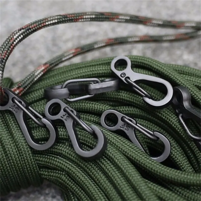 Mini SF Carabiner Clips Spring Hanging Buckle with Metal Spring Wiregate Guard Hook Paracord Tactical Survival Gear