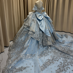 Mct023 Light Blue Quinceanera <b>Dress</b> Rhinestone Corset Silver Sequin <b>Ruffle</b> Princess Ball Gown Sweet 15 Party <b>Dress</b> Jancember - Product Image 6