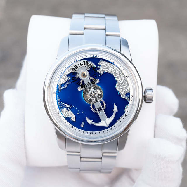 OEM Watch Luxury Luminous Blue Ocean Mechanical Automatic Wandering Movement Water Resistant Stainless Steel Watch Manufacturer
