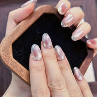 Ongles artificiels personnalisés en gros, design œil de chat avec paillettes irisées, ongles en acrylique à coller pour mariage