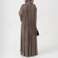 Ensemble Abaya Femme Musulmane Personnalisé Chiffon Froissé Taupe Chaud Manches Kimono Assorti Hijab Robe Modeste Musulmane Commande en Gros