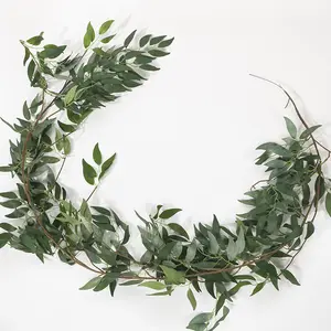 O-X367 Bán Buôn Đám Cưới Trang Trí Cây Xanh Vòng Hoa Lụa Nhân Tạo Treo Liễu Vòng Hoa Thực Vật Faux Green Leaf Wreath Vine