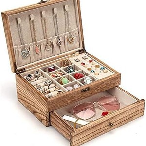 Wooden Jewelry Box With Drawer 17.8x25.4x12.2cm Multi Layer <b>Storage</b> For <b>Rings</b> Necklaces And Sunglasses - Product Image 5