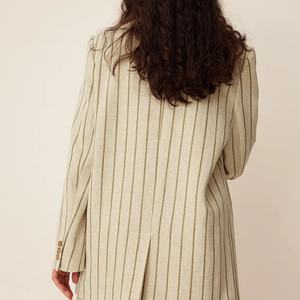 เบลเซอร์โอเวอร์ไซส์สำหรับผู้หญิงผ้าลินินลายทางแฟชั่นปรับแต่งได้ - Product Image 3