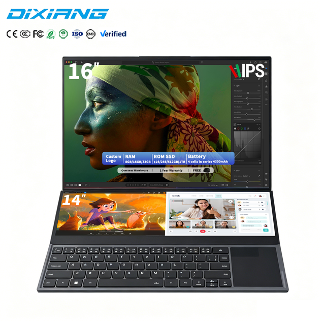 OEM Intel Core I7 9850H Dual Screen Laptop 16+14 Inch IPS Touch Screen 32GB RAM 1TB SSD Backlit Keyboard Business Notebook PC