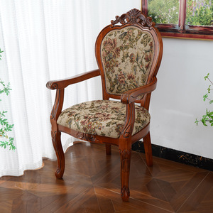 Silla de Comedor de Madera Maciza de Estilo Europeo Moderno JINS, Silla de Estudio Neoclásica para el Hogar con Tela para Restaurantes y Mesas - Product Image 1