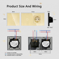 Interruptor de pared táctil 1/2/3 Gang 1 Way Enchufe estándar de la UE con enchufe eléctrico Panel de cristal Dorado 86*157mm