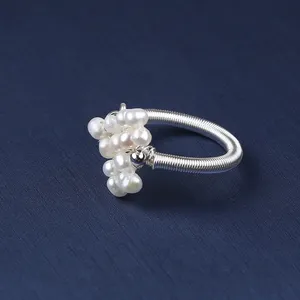 Natural Freshwater Pearl Adjustable Women Flower Ring