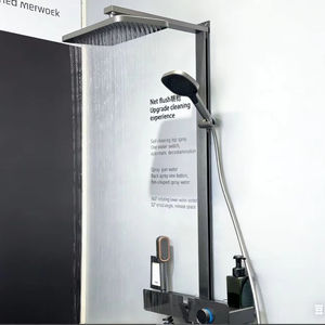 Ensemble de douche thermostatique LED <span class=keywords><strong>noir</strong></span> avec barre coulissante en acier inoxydable, jets de pluie et de main, finition mate et polie, pour appartement et hôpital - Product Image 2
