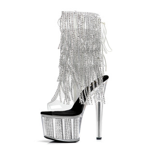 Botines de <span class=keywords><strong>Plataforma</strong></span> con Tacón Alto y Borlas de Diamantes de Imitación, Plateados, con Punta Abierta, para Mujer, 17 cm, 7 Pulgadas, para Discoteca, Baile y Actuaciones - Product Image 4