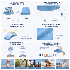Sombrero de Pescador Reversible Personalizado con Cuerda de Contracción Ajustable Desmontable, Protección UV a Prueba de Viento, Sombrero para el Sol para Niños y Adultos - Product Image 2