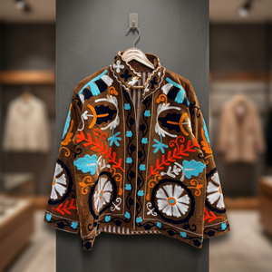 Blouson cardigan en velours brodé respirant à motif floral pour femme, vêtement d'extérieur tricoté pour l'hiver - Product Image 3