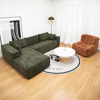 Canapé d'angle modulaire en velours côtelé crème style nordique, emballage sous vide pour petit appartement ou salon