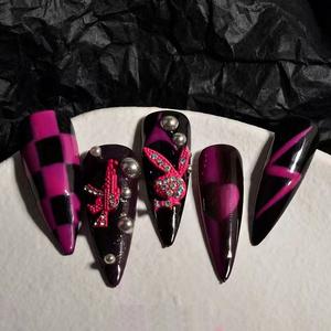 Rosa 3D cristallo pistola coniglio Punk Manicure Nail Art gioielli in lega di metallo <span class=keywords><strong>playboy</strong></span> coniglietto portaunghie adesivo decorazione adesivo - Product Image 5