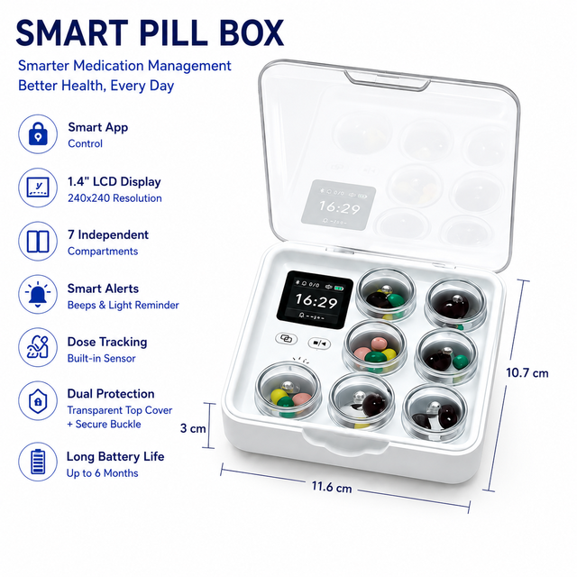New Smart Medicine Box Electronic Reminders with Smart App Control Pill Box for the Elderly to Take Medication Seven Days a Week
