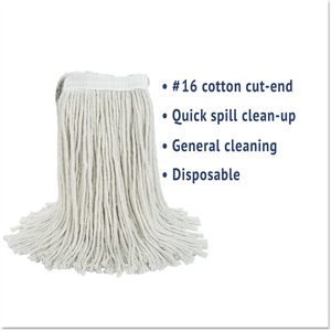 "Cotton Cut-End Wet <b>Mop</b> <b>Head</b> for Boardwalk 2016CCT 16 White 12/Carton" - Product Image 2