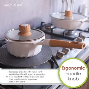 Cooklover thiết kế hiện đại trắng đúc nhôm Cookware <span class=keywords><strong>Set</strong></span> với kính nắp vật liệu kim loại - Product Image 5