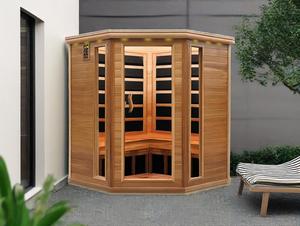 Thiết kế hiện đại SS-450M 4 người liệu pháp ánh sáng đỏ Bảng điều khiển phòng tắm hơi 9KW điện thấp EMF hemlock tuyết tùng đỏ rắn gỗ Thùng phòng tắm hơi - Product Image 6