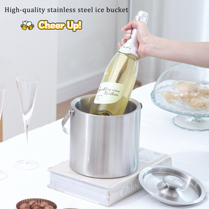 Cubo de Hielo Circular de Acero Inoxidable con Tapa, Cubo Metálico para Champaña y Cerveza, Enfriador de Bebidas para Bar - Product Image 2