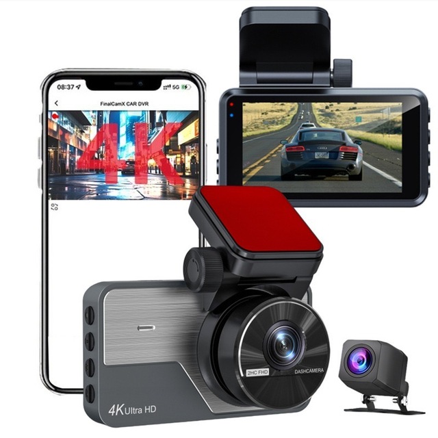 3.0-Inch IPS 4K+2K Dual Lens Car Dashboard Camera with Front/Rear Dash Cams WIFI & GPS Optional