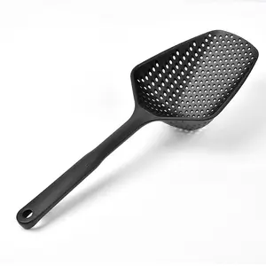 高品质黑色塑料勺子和带手柄烹饪过滤器的抹刀漏勺
