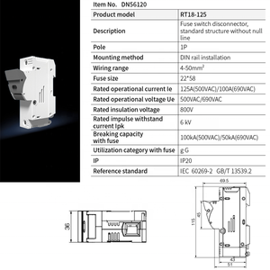 GRL RT18-125 AC <span class=keywords><strong>Fusible</strong></span> <span class=keywords><strong>10x38</strong></span> 6A Italweber Isolator RO17 Fast Blow Ceramic DIN Rail Moun 22x58MM Italweber Fuse 500V - Product Image 5