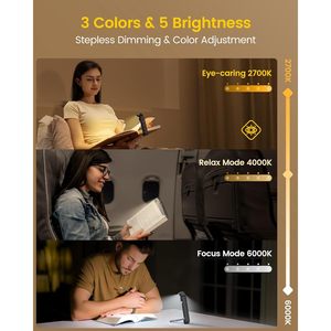 Extendable Book <b>Light</b> 10Mm Adjustable USB <b>Rechargeable</b> LED Reading Lamp With Timer And Sleep Mode For <b>Night</b> Use - Product Image 5