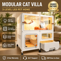 Grande cage à chat multi-niveaux, villa de luxe pour chat avec roulettes, porte transparente, hamac et tiroir à litière pour chats d'intérieur