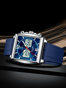 POEDAGAR E109 Montre Homme Originale Tendance, Alarme Électronique, Chronographe, <span class=keywords><strong>Quartz</strong></span>, Affichage Jour/Date, Fuseaux Horaires Doubles, Montre-Bracelet pour Homme - Product Image 6
