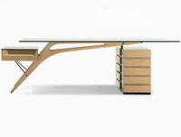 Bureau de direction moderne au design contemporain, table de bureau en bois, mobilier de direction modulaire, plateau en verre trempé.
