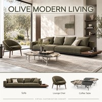 Ensemble de meubles modernes vert olive sur mesure pour toute la maison, canapé de salon, table à manger ronde et lit rembourré