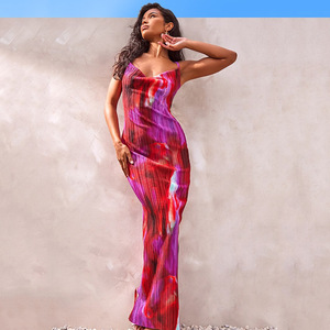 Vestido de noche ajustado sin espalda con cuello halter, capa transparente y diseño de empalme en la cintura natural para comercio electrónico transfronterizo - Product Image 2