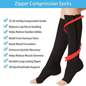 Wholesale <b>Women</b> Zipper Compression <b>Socks</b> Zip Leg Support Knee Sox Open Toe Solid Color <b>Sock</b> Fashion and Leak - Product Image 6