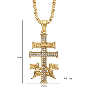 Hip Hop <b>Angel</b> Cross Iced Out CZ Zircon Waterproof Stainless Steel Fashion Jewelry Pendant <b>Necklaces</b> for Men Women Wholesale - Product Image 4