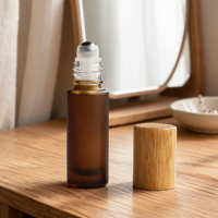Botellas de 10 ml Vacías Recargables con Tapa de Bambú Esmerilado Transparente, Dispensador de Aceites Esenciales, Botella con Rodillo para Viajes, Dormitorio y Spa