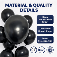 Ballons en latex noir métallisé 100 pièces 18 pouces remplis d'hélium pour la Saint-Valentin et les fournitures de fête d'anniversaire