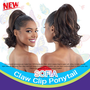 Extensiones de Cabello Sintético con Cola de Caballo Corta y Rizada Negra, con Clip y Cordón, Personalizables con Logotipo, Venta al Por Mayor <span class=keywords><strong>Juliana</strong></span> - Product Image 3