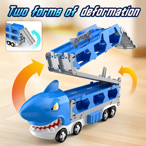 Camión de Juguete Plegable con Pista de Carreras y Cabeza de Tiburón, Transportador de Coches con 2 Vehículos de Aleación Fundida a Fricción para Niños - Product Image 3