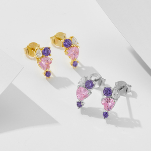 Nuovo gioiello di lusso in 925 Sterling gioielli in <span class=keywords><strong>argento</strong></span> all'ingrosso a forma di cuore <span class=keywords><strong>rosa</strong></span> zircone colorato pietre preziose <span class=keywords><strong>orecchini</strong></span> per le donne - Product Image 5
