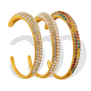 Bracelet tendance en alliage de zinc avec strass en cristal, forme en C, ouverture réglable, bijoux de soirée pour femme - Product Image 5