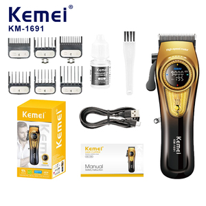 Recortadora Profesional <span class=keywords><strong>para</strong></span> Salón de Belleza KM-1691, Marca Kemei, Adaptadores, Cargador Tipo-C, Cortadora de <span class=keywords><strong>Cabello</strong></span>, Colores Degradados Dorado y Negro - Product Image 1