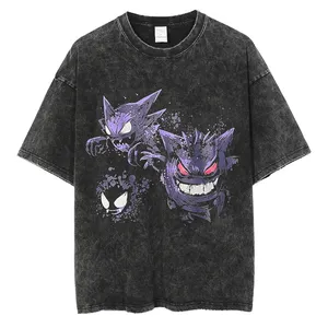 T Shirts Manufacturers China Customized Heavy Cotton Acid Wash Vintage Graphic Anime T-shirt Men