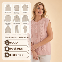 Gilet personnalisé pour femme en coton biologique, sans manches, col rond, tricot torsadé, un seul bouton, style preppy, printemps, OEM