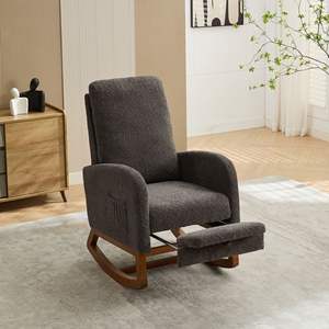 Db High Back Glider <b>Rocking</b> <b>Chair</b> With Retractable Footrest Wood Legs Fabric Modern Living Room <b>Chair</b> Nursery Accent Armchair - Product Image 4