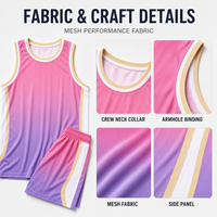 Set Seragam Bola Basket Warna Pink Ungu Gradasi Kustom, Jersey dan Celana Pendek Bahan Mesh Bernapas untuk Tim Bola Basket Jalanan Pertandingan Harian