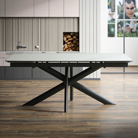 Usine chinoise vend des meubles de salle à manger en céramique avec pieds en métal de luxe léger et moderne, plateau en verre trempé, table 4 places