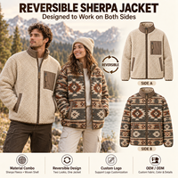 Veste d'hiver réversible en polaire sherpa pour homme, motif géométrique tissé, fermeture éclair intégrale, fabrication sur mesure pour l'extérieur