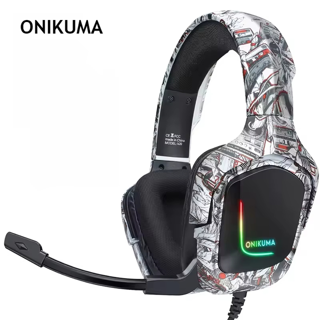 ONIKUMA 3.5mm K20 Gaming Headphones with Microphone RGB LED Light Dynamic Driver Metal Build Wired Over Ear Headset