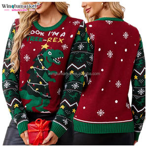 Wholesale <strong>Christmas</strong> Tree Rex <strong>Jumper</strong> Snowflake Crewneck Long Sleeve Pullover Top <strong>Plus</strong> <strong>Size</strong> Ribbed Knitted Jacquard <strong>Women</strong> Sweaters - Product Image 1